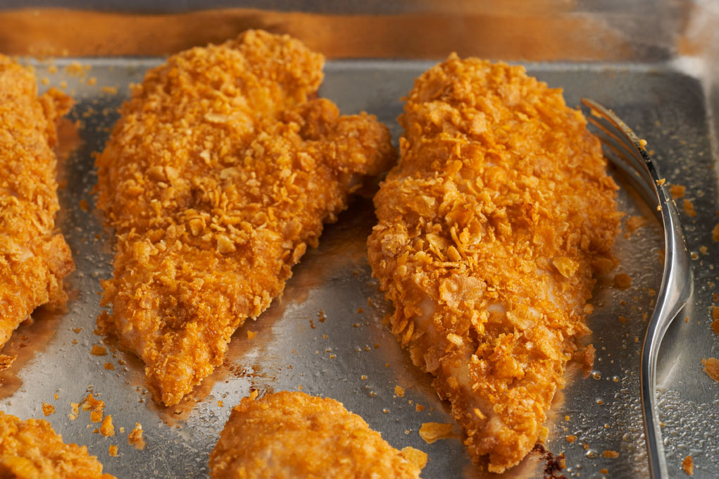 Baked chicken on a baking sheet