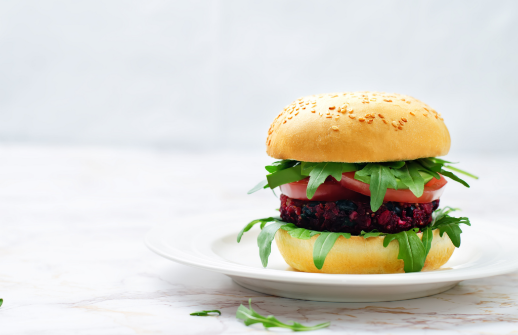 Red Quinoa Black Bean Burger on a white plate