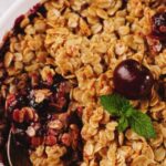 Cherry Baked Oatmeal in a white baking dish.