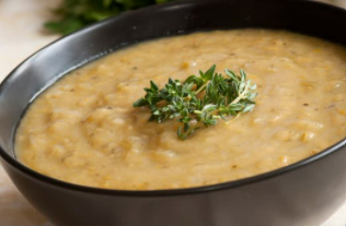 A bowl of split pea soup