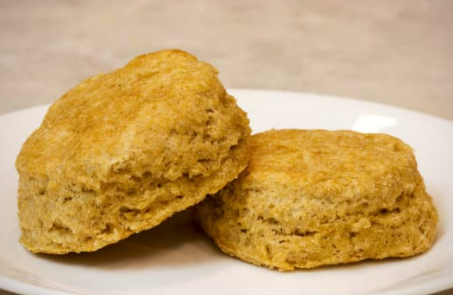 Two whole wheat buttermilk biscuits