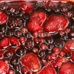 Berry Sauce in glass casserole dish