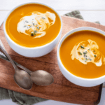 Two bowls of Easy Butternut Squash Soup