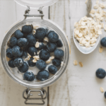 Overnight oats with blueberries in a jar