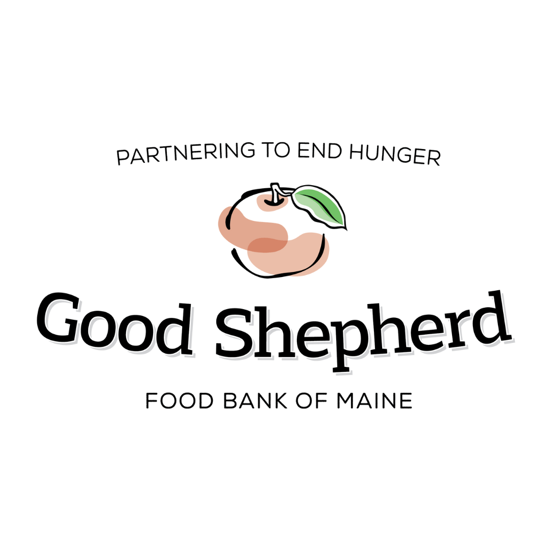 Partnering to End Hunger Good Shepherd Food Bank of Maine Stacked Logo with Apple in Center