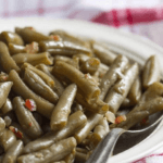 A bowl of spicy garlic green beans