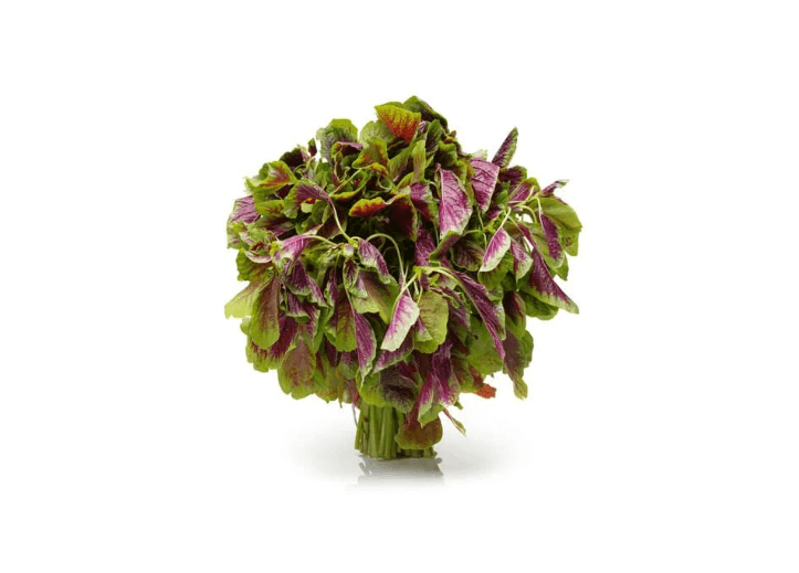 A bundle of amaranth greens on a white background