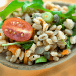 Hearty Winter Farro with spinach, tomatoes.