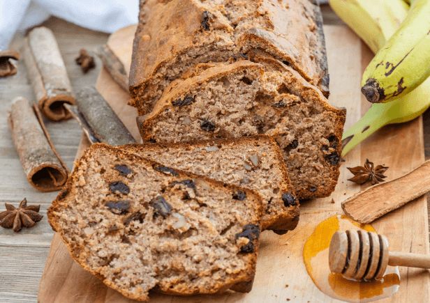 Banana bread with beans, honey.