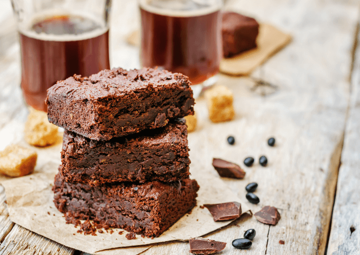 stacked brownies with black beans.