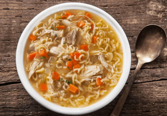 A bowl of chicken ramen noodle soup