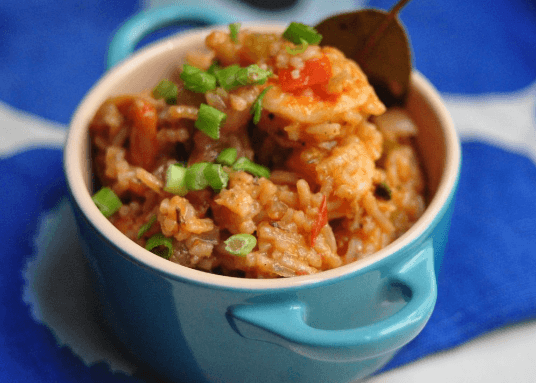 A small bowl of vegetable jambalaya