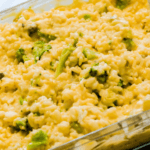A cheesy broccoli rice casserole