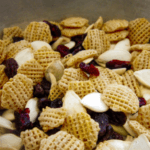 Cereal squares,. raisins, pumpkin seeds, almonds, cranberries.