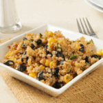 Black beans and couscous salad in a square dish