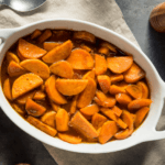 candied yams in a baking dish