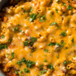 chili mac in a skillet