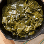 Collard greens in a cast iron pan