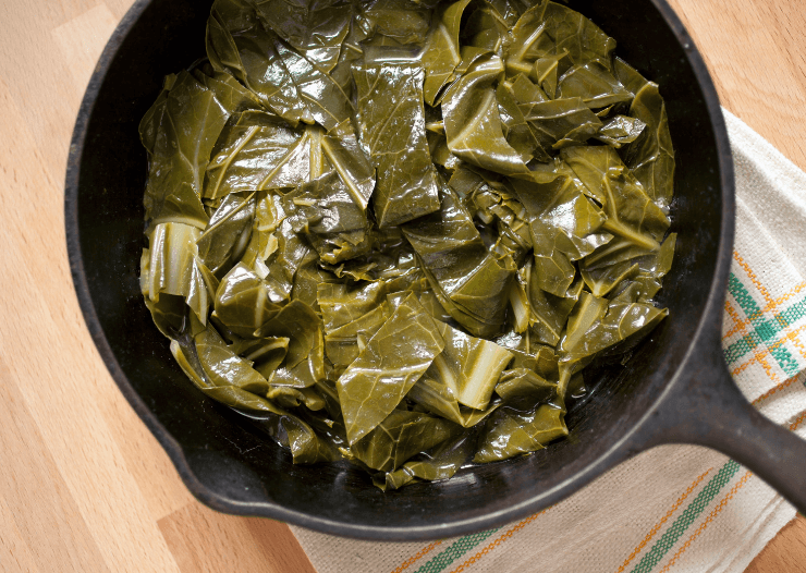 Collard greens in a cast iron pan