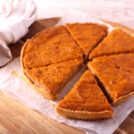 Sweet potato pie cut into slices
