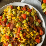 ground beef, tomatoe, corn, and lima bean succotash