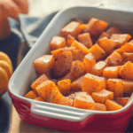 baked diced pumpkin in a dish
