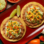 turkey tostadas with green onions, tomatoes, shredded cheese