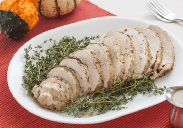 sliced turkey breast with fresh herbs