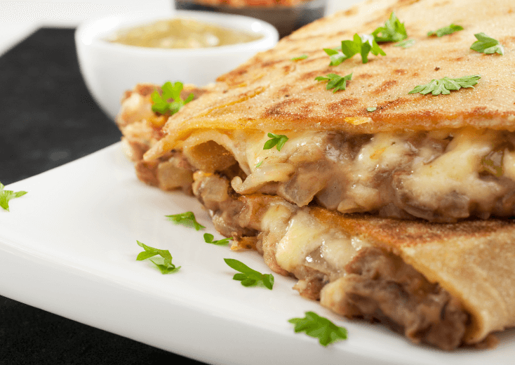 Mashed beans and cheese quesadillas