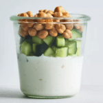 Greek snack jar with yogurt, cucumbers, and chickpeas