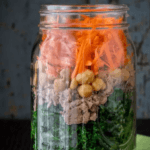 Mason jar salad with chickpeas, tuna, kale, carrots