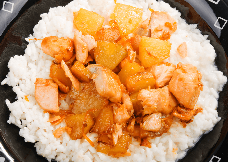 pineapple chicken with white rice