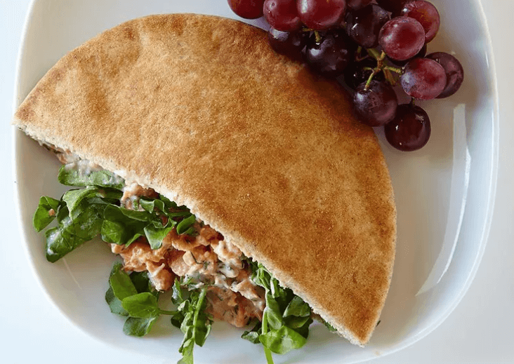 Pita with salmon salad and grapes