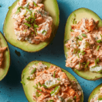 Halved avocados with salmon, Greek yogurt fix