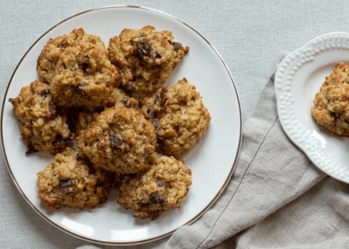 Oatmeal cookies with chopped dates, walnuts, and cinnamon