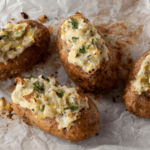 Baked potatoes with chives, leeks, cheese