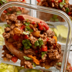 Taco Stuffed Sweet Potatoes with ground beef and peppers