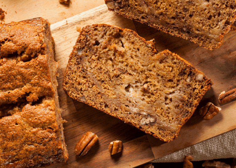 Peanut butter bread sliced on a cutting board