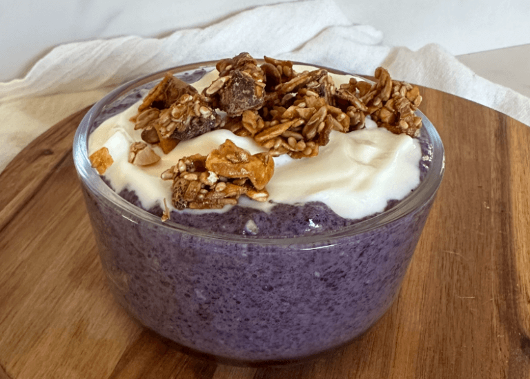 Blueberry Overnight Oats topped with yogurt and granola