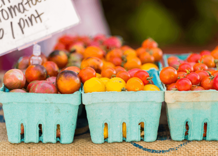 Cherry tomatoes in pints at the farmers market