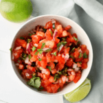 Watermelon Salsa with red onion, bell pepper, lime juice.