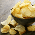 Microwave Potato Chips in a black bowl