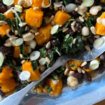 Three Sisters Dish with diced squash, green onions, hominy, and black beans
