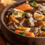 Wahonpi Soup with beef cubes, potatoes, and carrots