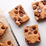 Chickpea Blondies slices on a white table