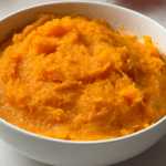 Butternut Squash Puree in a white bowl