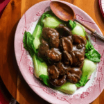 Abalone and Shiitake Mushrooms in Brown Gravy with Bok Choy