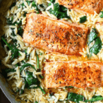 One Skillet Salmon with Lemon Orzo