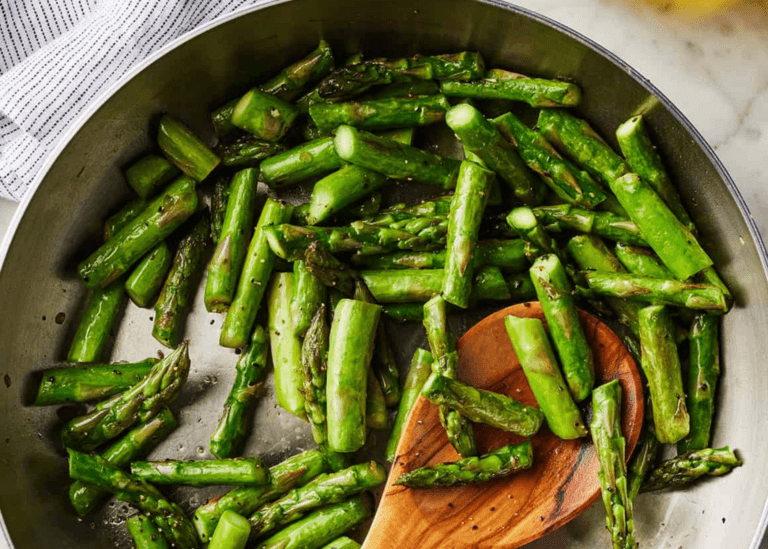 Cut Sautéed Asparagus in a pan