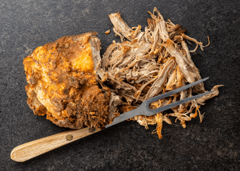 shredded pork butt on a countertop